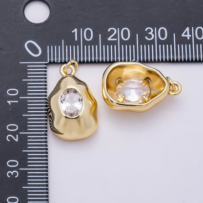 16K Gold Filled 21mm Clear CZ Oval Geometric Molten Bezel Chubby Charm | Charms-01359