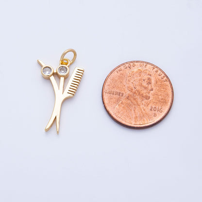 16K Gold Filled 21mm CZ Barber Scissor Shears Hair Cut Charm | Charms-00355