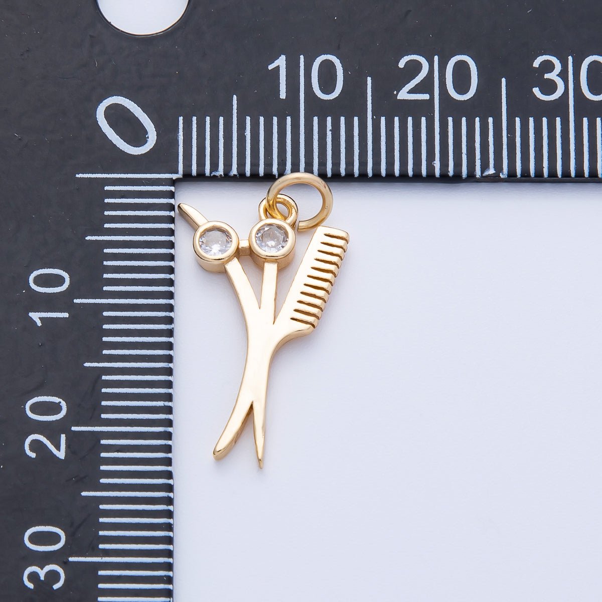 16K Gold Filled 21mm CZ Barber Scissor Shears Hair Cut Charm | Charms-00355
