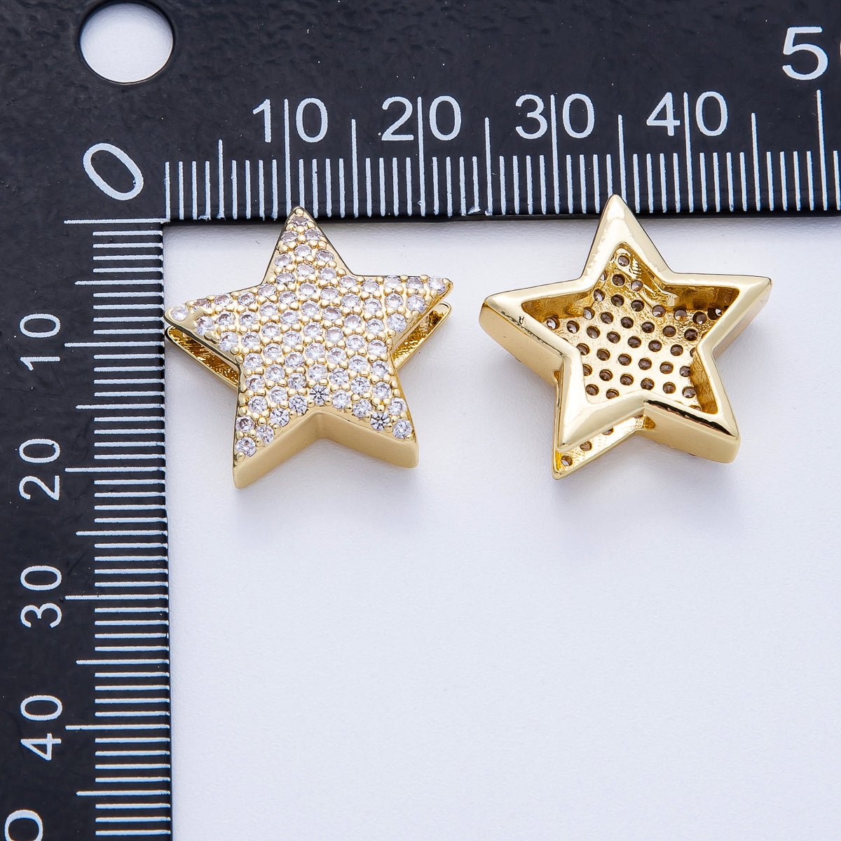 16K Gold Filled 21mm Micro Paved CZ Celestial Star Slide Bead | Beads-00193