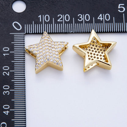 16K Gold Filled 21mm Micro Paved CZ Celestial Star Slide Bead | Beads-00193