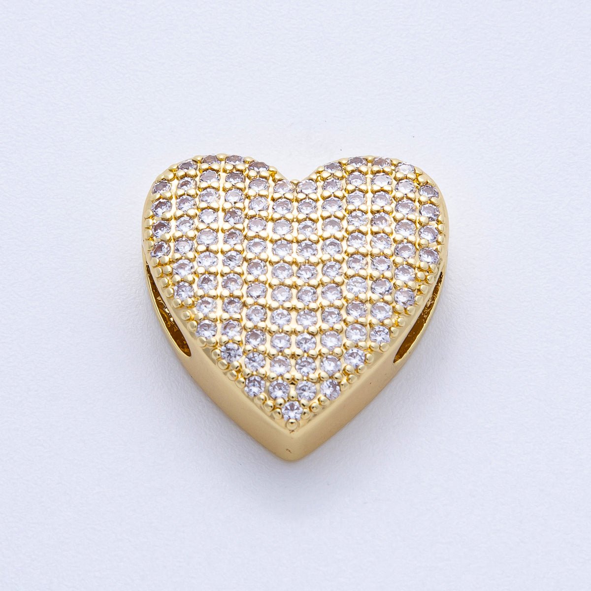 16K Gold Filled 21mm Micro Paved CZ Heart Slide Bead | Beads-00194