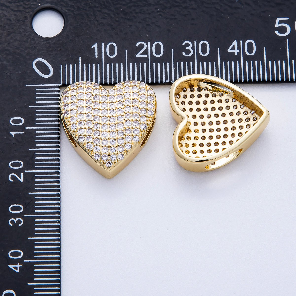 16K Gold Filled 21mm Micro Paved CZ Heart Slide Bead | Beads-00194
