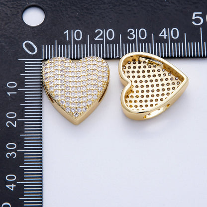 16K Gold Filled 21mm Micro Paved CZ Heart Slide Bead | Beads-00194