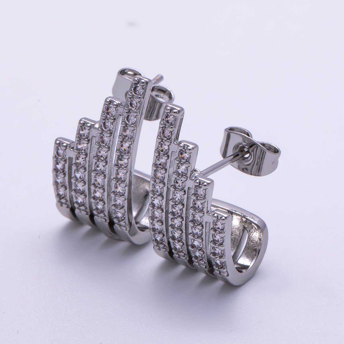 16K Gold Filled 21mm Micro Paved CZ Wide Claw J-Shaped Hoop Earrings in Gold &amp; Silver | Earrings-00335 Earrings-00336