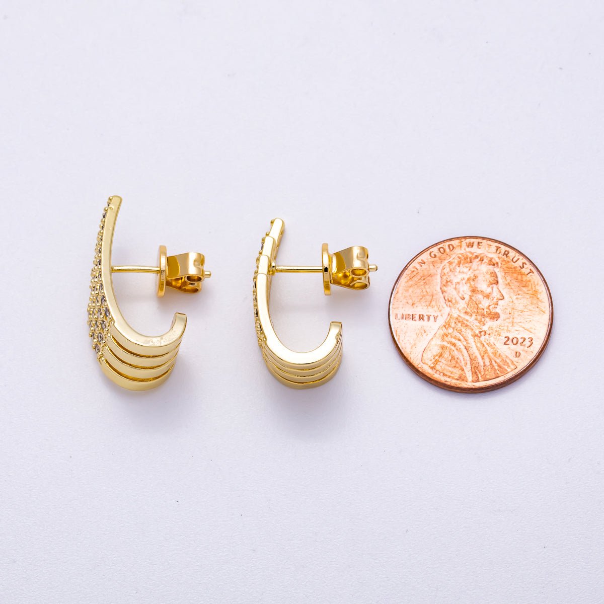 16K Gold Filled 21mm Micro Paved CZ Wide Claw J-Shaped Hoop Earrings in Gold &amp; Silver | Earrings-00335 Earrings-00336