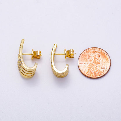 16K Gold Filled 21mm Micro Paved CZ Wide Claw J-Shaped Hoop Earrings in Gold &amp; Silver | Earrings-00335 Earrings-00336