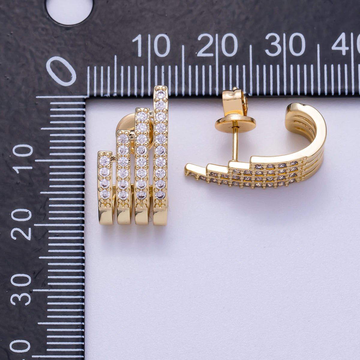 16K Gold Filled 21mm Micro Paved CZ Wide Claw J-Shaped Hoop Earrings in Gold &amp; Silver | Earrings-00335 Earrings-00336