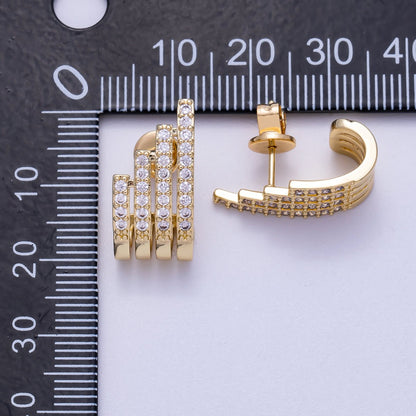 16K Gold Filled 21mm Micro Paved CZ Wide Claw J-Shaped Hoop Earrings in Gold &amp; Silver | Earrings-00335 Earrings-00336