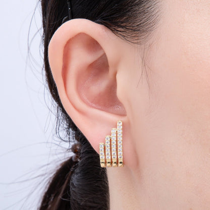 16K Gold Filled 21mm Micro Paved CZ Wide Claw J-Shaped Hoop Earrings in Gold &amp; Silver | Earrings-00335 Earrings-00336