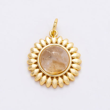 16K Gold Filled 21mm Moonstone Cabochon Gemstone Sunflower Charm | Charms-00765