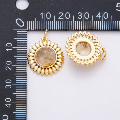 16K Gold Filled 21mm Moonstone Cabochon Gemstone Sunflower Charm | Charms-00765