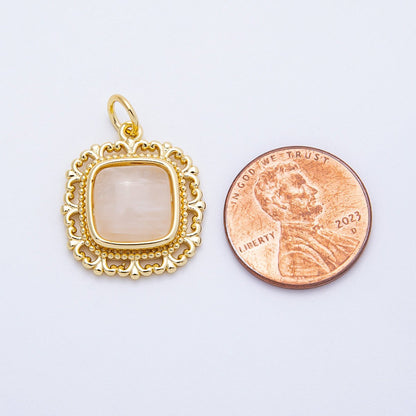16K Gold Filled 21mm Moonstone Square Gemstone Artisan Bezel Charm | Charms-00699