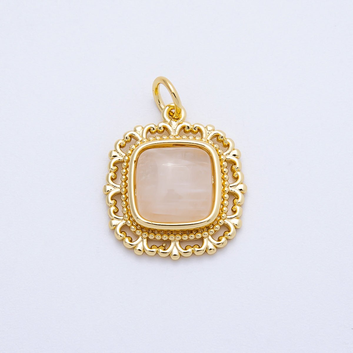 16K Gold Filled 21mm Moonstone Square Gemstone Artisan Bezel Charm | Charms-00699