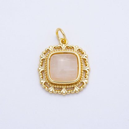 16K Gold Filled 21mm Moonstone Square Gemstone Artisan Bezel Charm | Charms-00699
