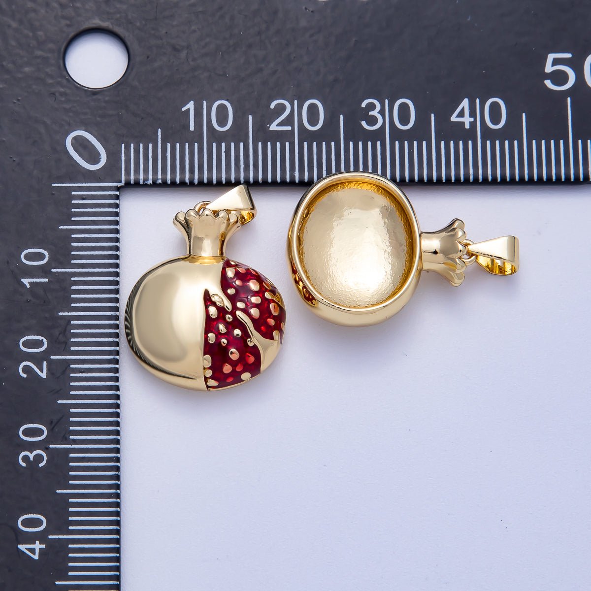 16K Gold Filled 21mm Red Enamel Pomegranate Fruit Pendant | Charms-00621