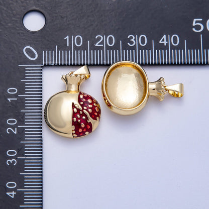 16K Gold Filled 21mm Red Enamel Pomegranate Fruit Pendant | Charms-00621