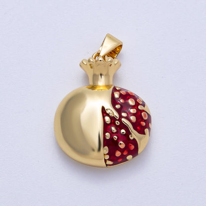 16K Gold Filled 21mm Red Enamel Pomegranate Fruit Pendant | Charms-00621