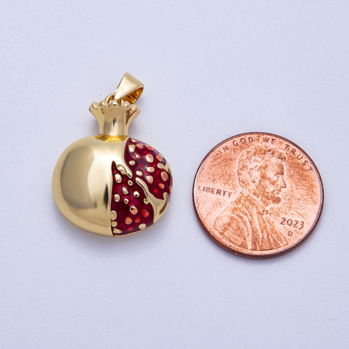 16K Gold Filled 21mm Red Enamel Pomegranate Fruit Pendant | Charms-00621