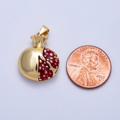 16K Gold Filled 21mm Red Enamel Pomegranate Fruit Pendant | Charms-00621
