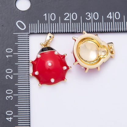 16K Gold Filled 21mm Red Enamel Shell Pearl Dotted Lady Bug Insect Animal Pendant | Charms-01038