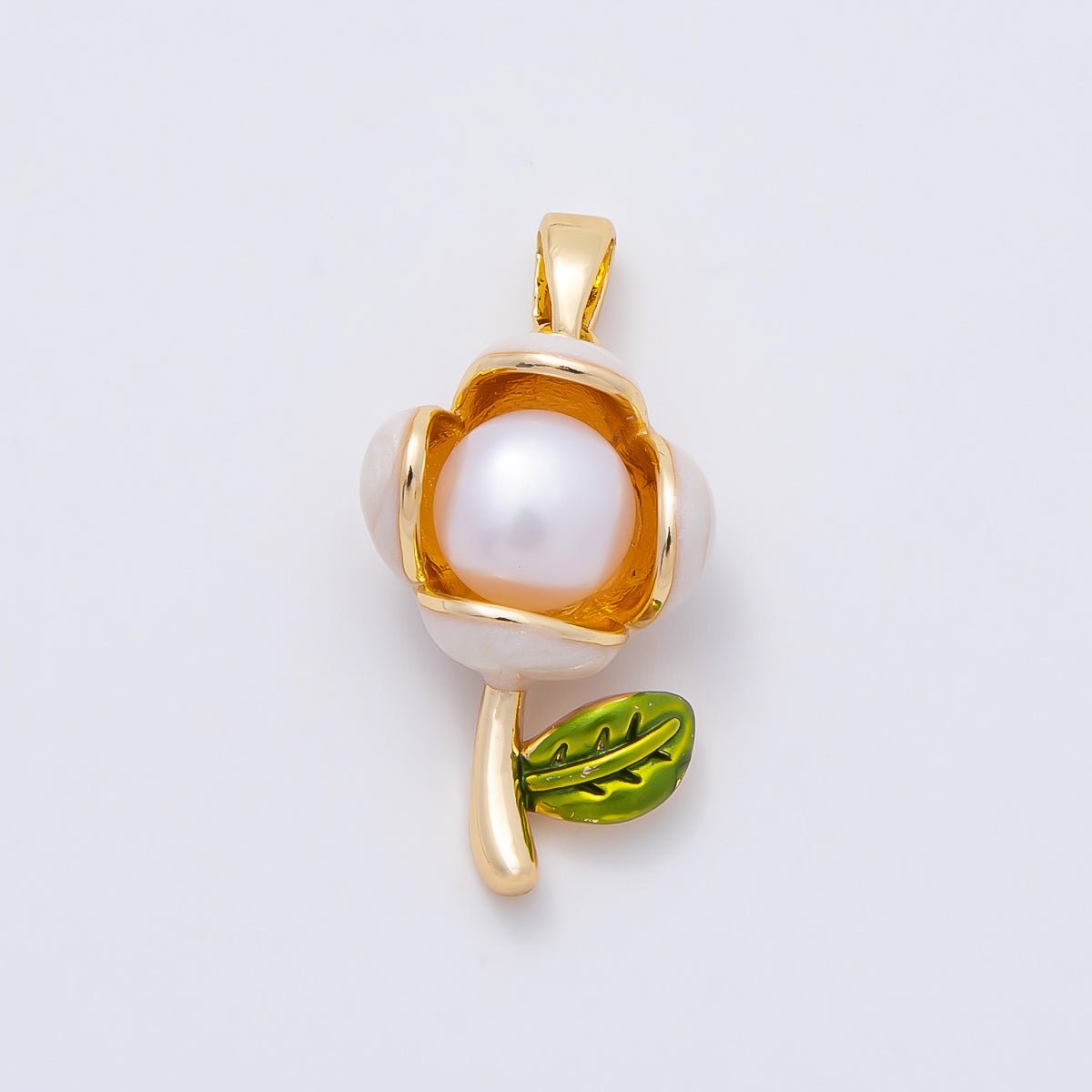 16K Gold Filled 21mm Shell Pearl Enamel Flower Pendant in Gold &amp; Silver | Charms-00977 Charms-00978