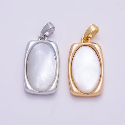 16K Gold Filled 21mm Shell Pearl Oval Bezel Pendant in Gold &amp; Silver | Charms-01365 Charms-01366