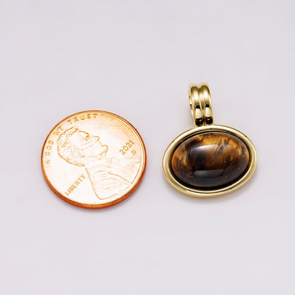 16K Gold Filled 21mm Tiger Eye Cabochon Natural Gemstone Oval Bezel Pendant | Charms-00548