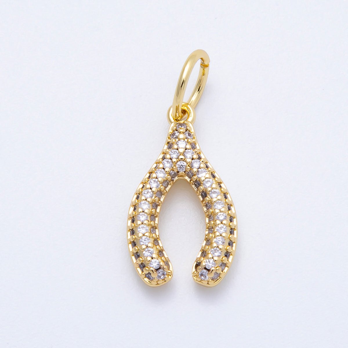 16K Gold Filled 21mm Turquoise, Clear Micro Paved CZ Wishbone Lucky Charm | Charms-00659 Charms-00660