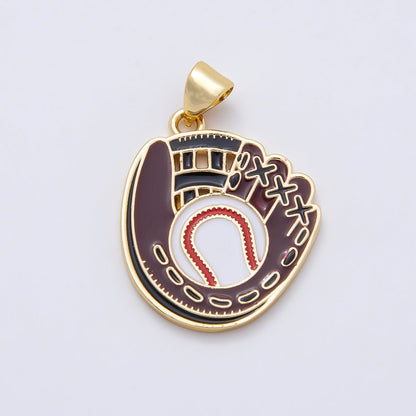 16K Gold Filled 22.5mm Baseball Glove Enamel Sports Pendant | Charms-01109