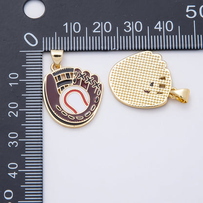 16K Gold Filled 22.5mm Baseball Glove Enamel Sports Pendant | Charms-01109
