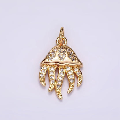 16K Gold Filled 22mm Jelly Fish Ocean Animal Clear Micro Paved CZ Charm | AG456