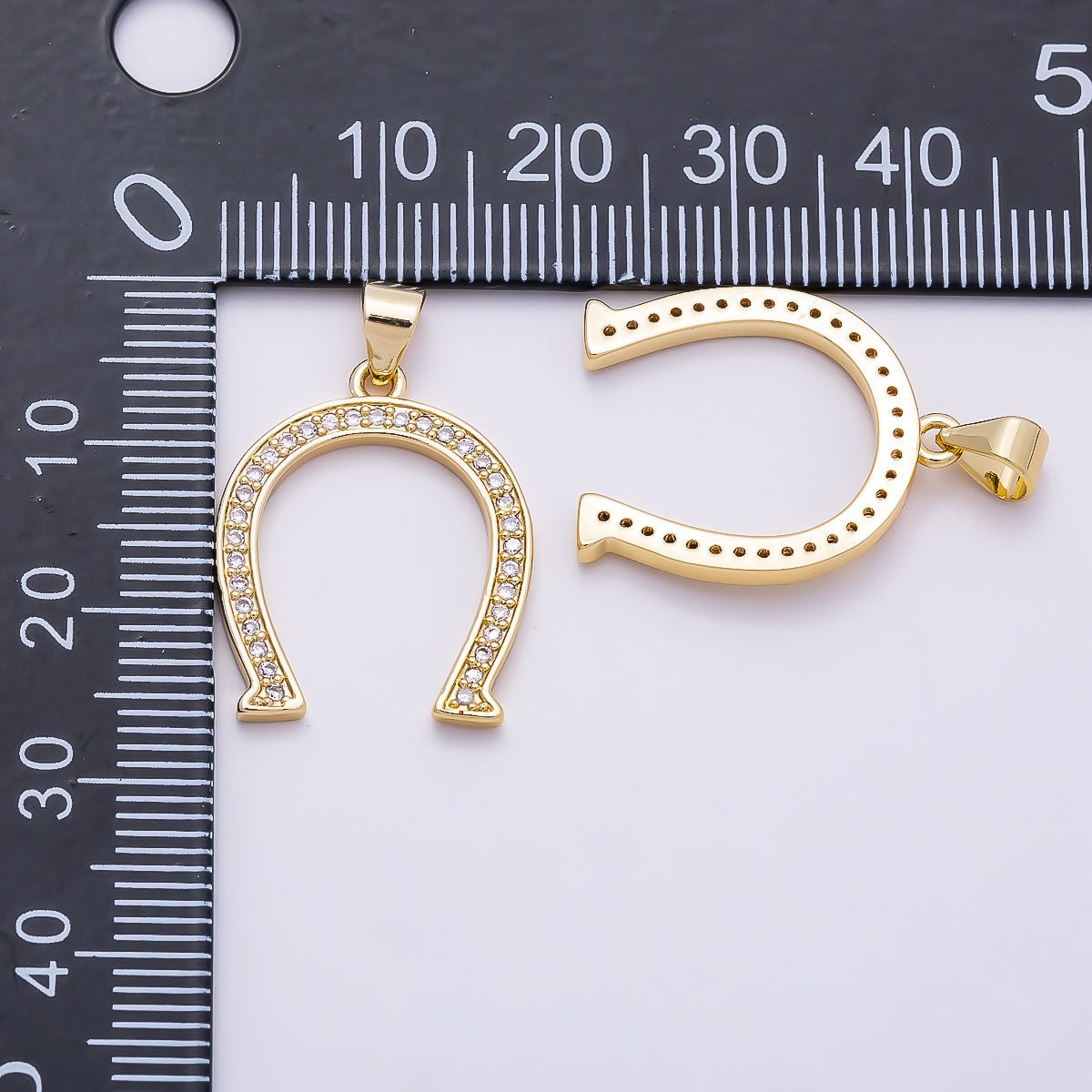 16K Gold Filled 22mm Micro Paved CZ Horseshoe Pendant | Charms-01351