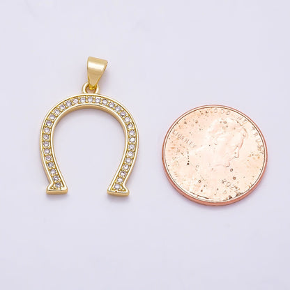 16K Gold Filled 22mm Micro Paved CZ Horseshoe Pendant | Charms-01351
