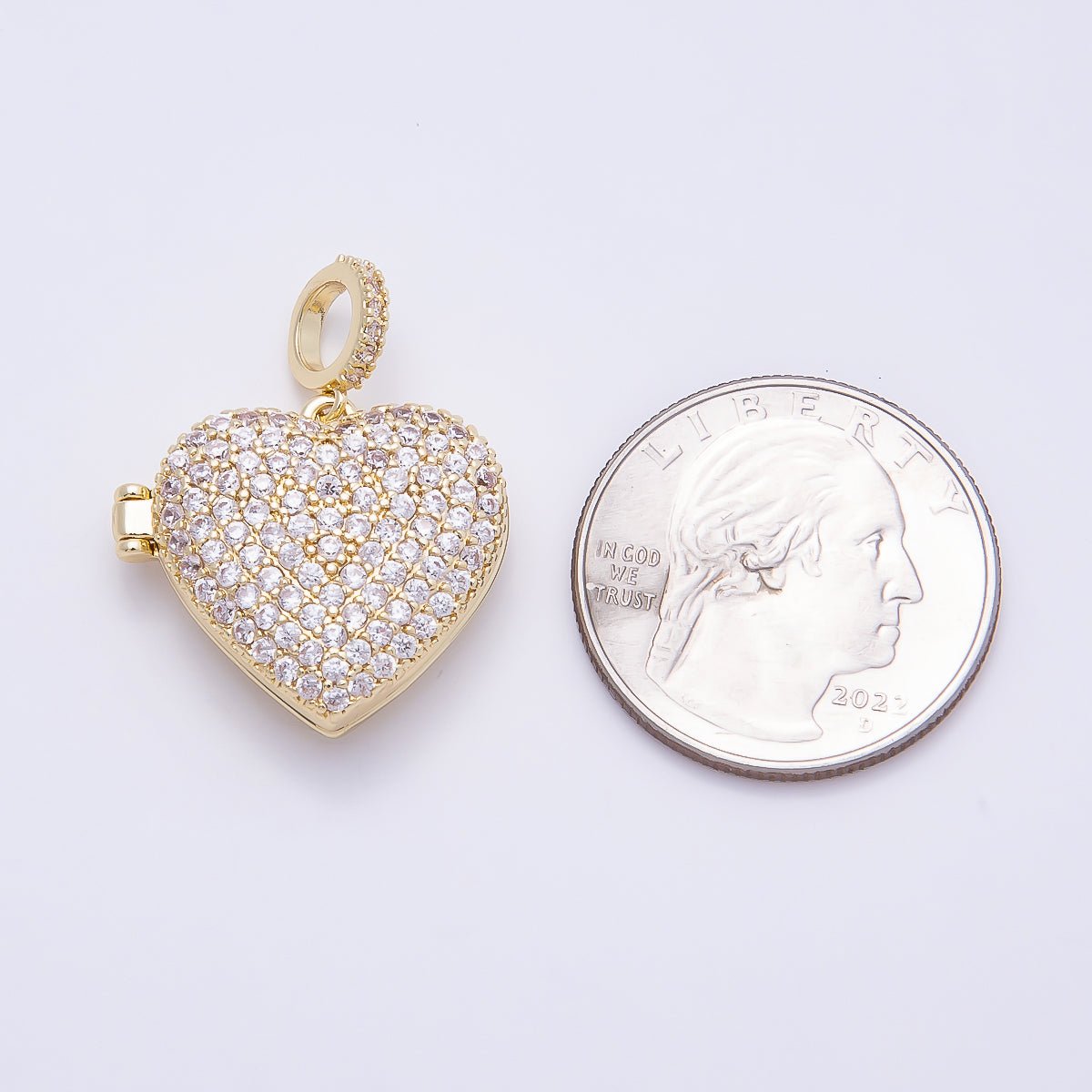 16K Gold Filled 22mm Micro Paved CZ Love Heart Locket Pendant | Charms-01033