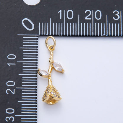 16K Gold Filled 22mm Micro Paved CZ Rose Flower Charm | Charms-00358
