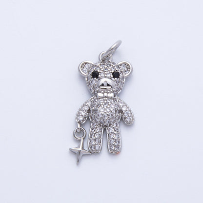 16K Gold Filled 22mm Micro Paved CZ Teddy Bear Charm in Gold &amp; Silver | Charms-00256 Charms-00257
