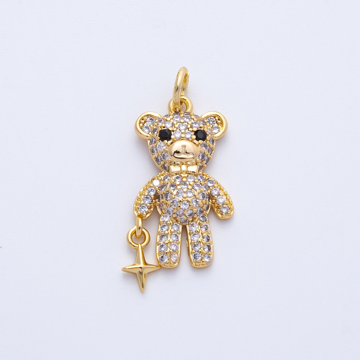 16K Gold Filled 22mm Micro Paved CZ Teddy Bear Charm in Gold &amp; Silver | Charms-00256 Charms-00257