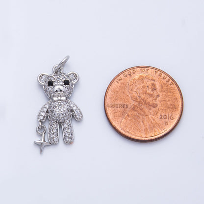 16K Gold Filled 22mm Micro Paved CZ Teddy Bear Charm in Gold &amp; Silver | Charms-00256 Charms-00257