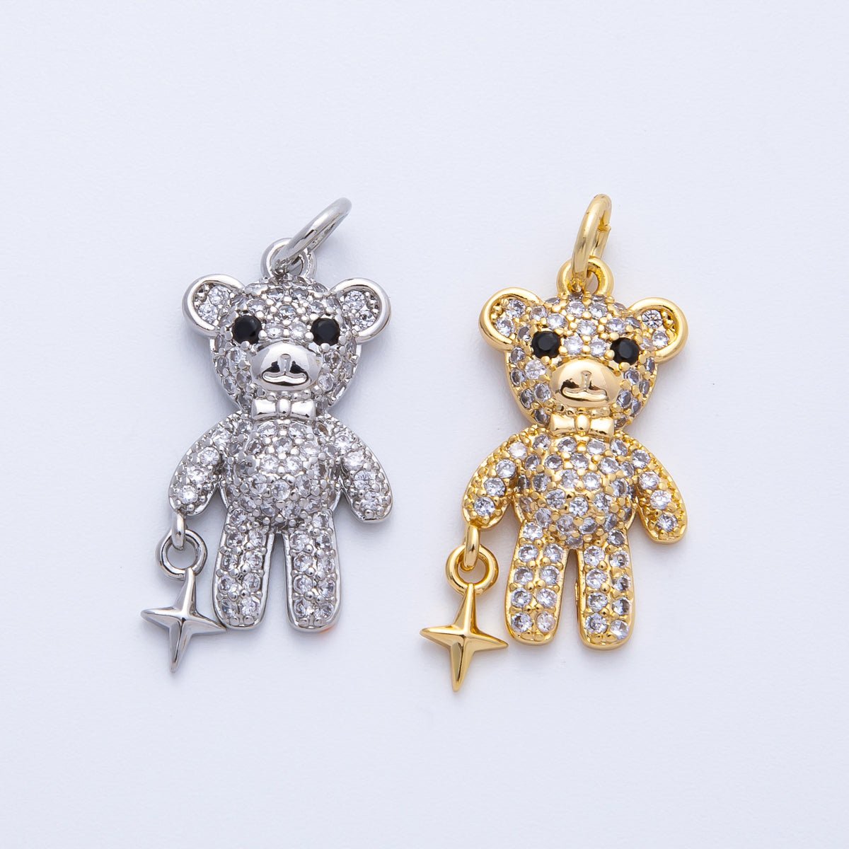 16K Gold Filled 22mm Micro Paved CZ Teddy Bear Charm in Gold &amp; Silver | Charms-00256 Charms-00257