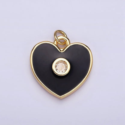 16K Gold Filled 22mm Mini Black Enamel CZ Heart Add-On Charm | AC1170