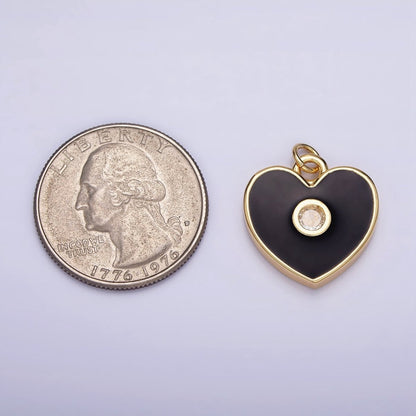 16K Gold Filled 22mm Mini Black Enamel CZ Heart Add-On Charm | AC1170