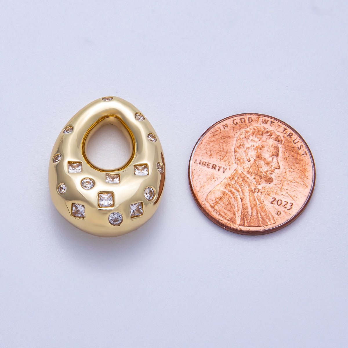 16K Gold Filled 22mm Multi Cut CZ Chubby Geometric Teardrop Bead Pendant | BEADS-00272