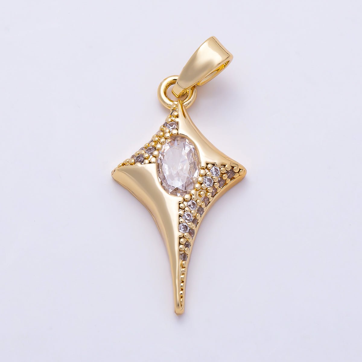 16K Gold Filled 22mm Oval Micro Paved CZ Celestial North Star Pendant | Charms-01491