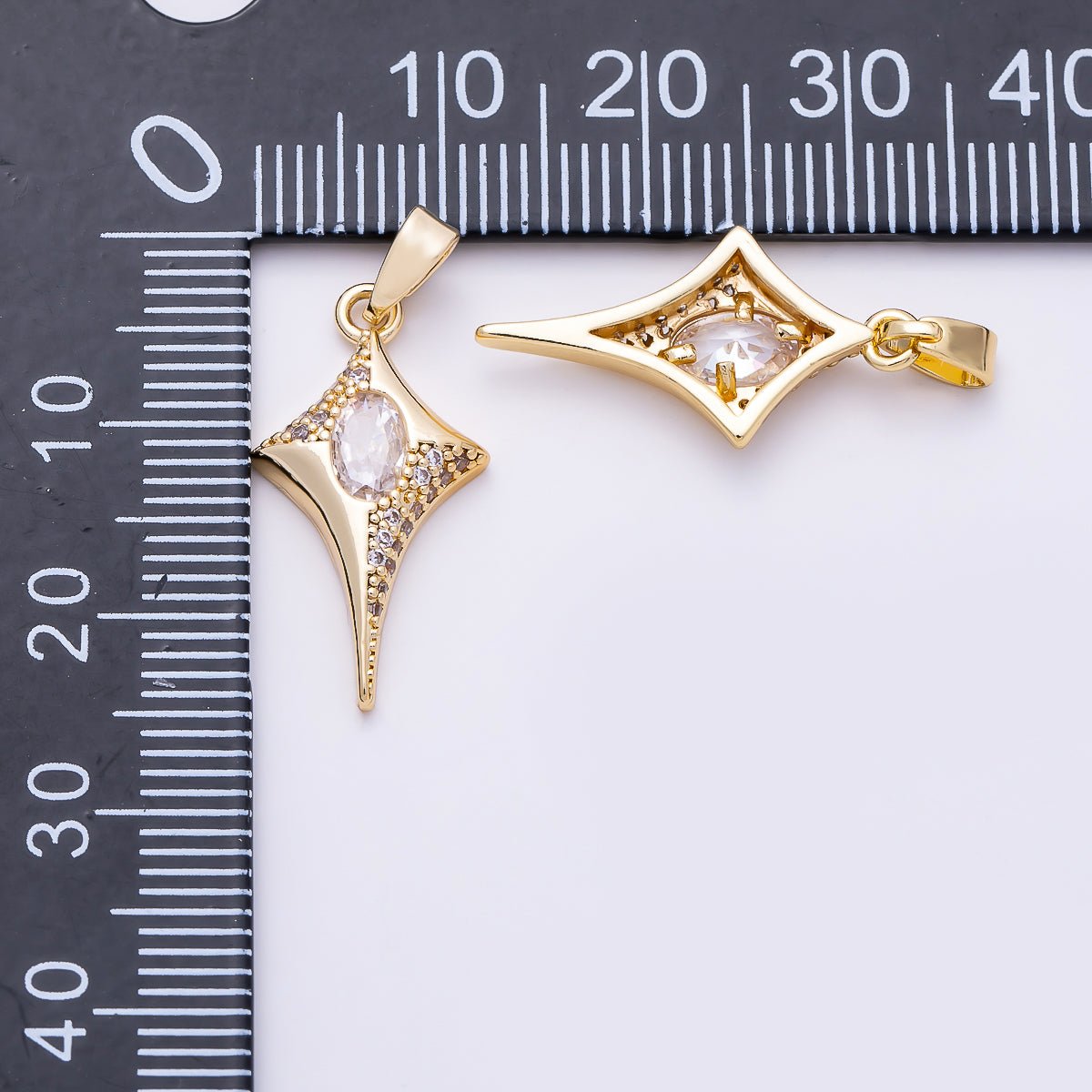 16K Gold Filled 22mm Oval Micro Paved CZ Celestial North Star Pendant | Charms-01491
