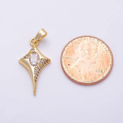 16K Gold Filled 22mm Oval Micro Paved CZ Celestial North Star Pendant | Charms-01491