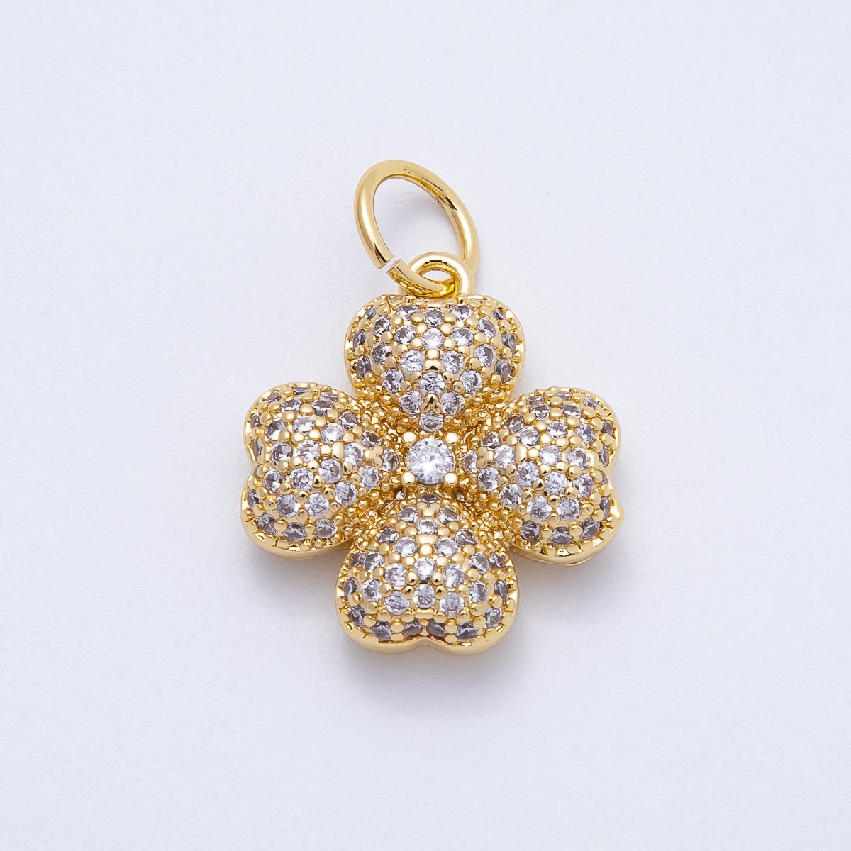 16K Gold Filled 22mm Turquoise, Clear Micro Paved CZ Lucky Leaf Clover Charm | Charms-00661 Charms-00662