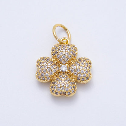 16K Gold Filled 22mm Turquoise, Clear Micro Paved CZ Lucky Leaf Clover Charm | Charms-00661 Charms-00662