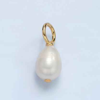16K Gold Filled 22mm White Ringed Freshwater Pearl Drop Pendant | P1869