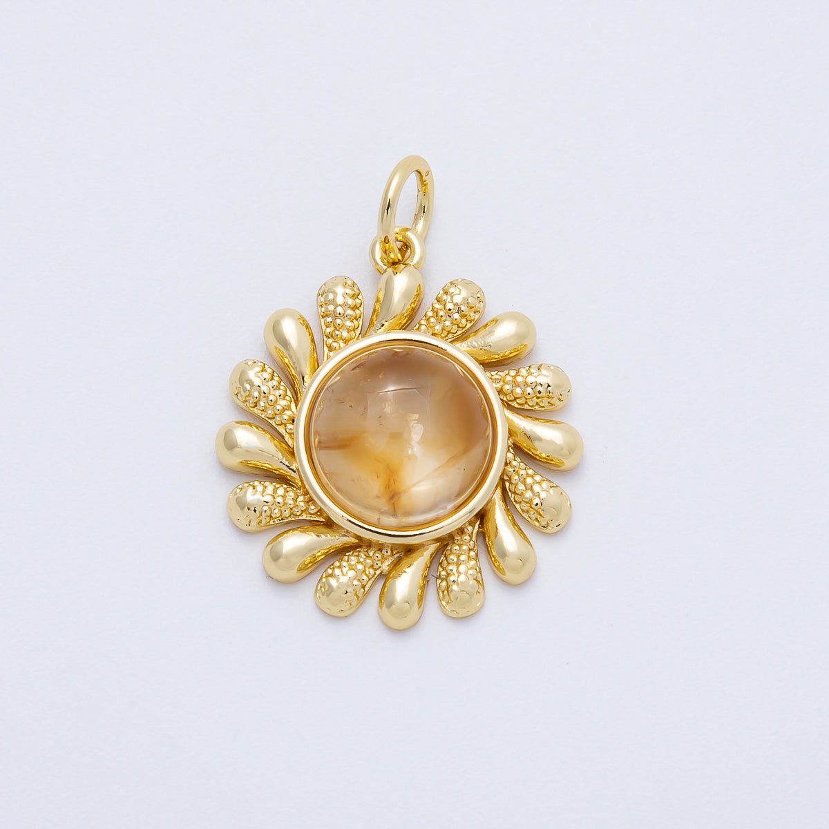 16K Gold Filled 23mm Aquamarine, Citrine Cabochon Gemstone Celestial Sun Ray Charm | Charms-00693 Charms-00694